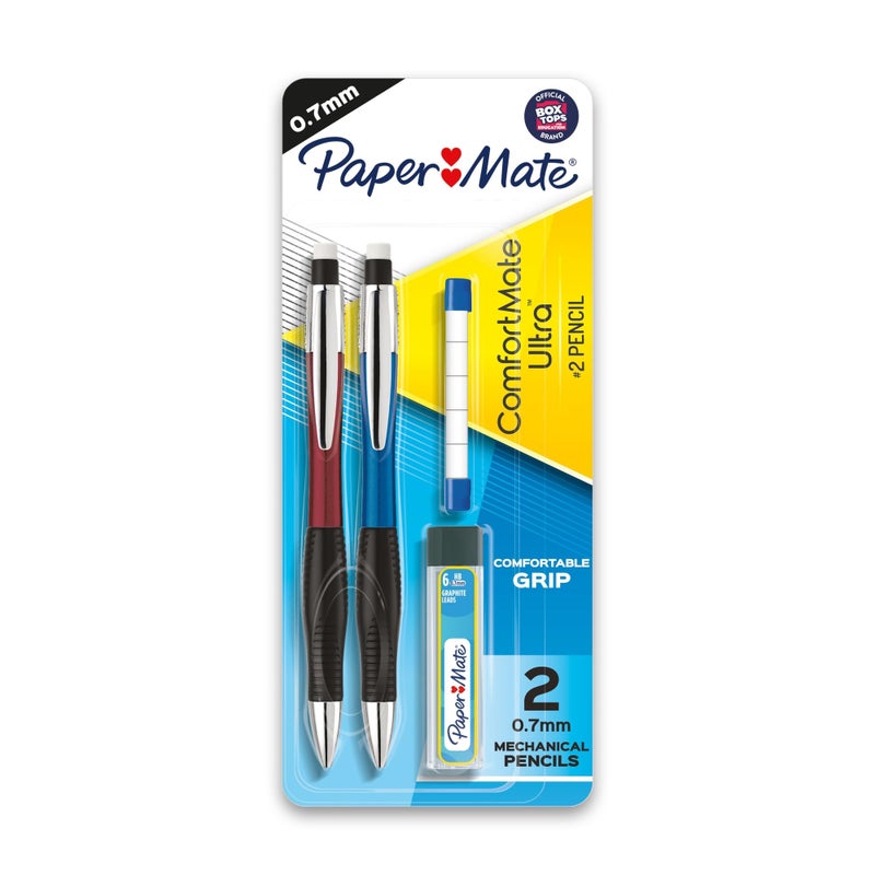 Paper Mate ComfortMate Ultra Mechanical Pencil Starter Set, HB Lead, 0.7 mm, Assorted Barrel Colors, Pack of 2 Pencils - Image 1